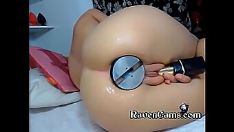 Aroused Webcam Model Inserts Massive Anal Toy Into Her Snug Rear