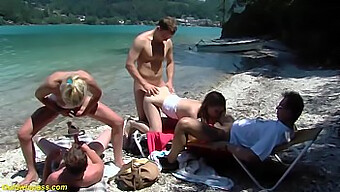 Outdoor Group Sex On The Beach With Deepthroat And Gangbang