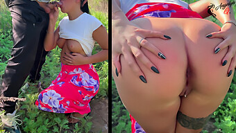 Russian Amateur Gives Handjob And Gets Doggy Style Creampie Outdoors