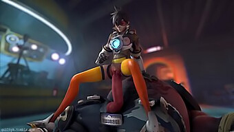 Video Overwatch Animasi Yang Menampilkan Tracer Dan Roadhog, Dengan Kesan Bunyi