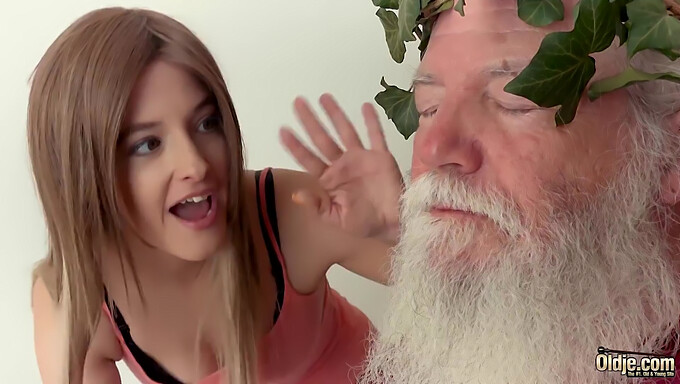 Young Teen Gets Intimate With Mature Man Featuring A White Beard